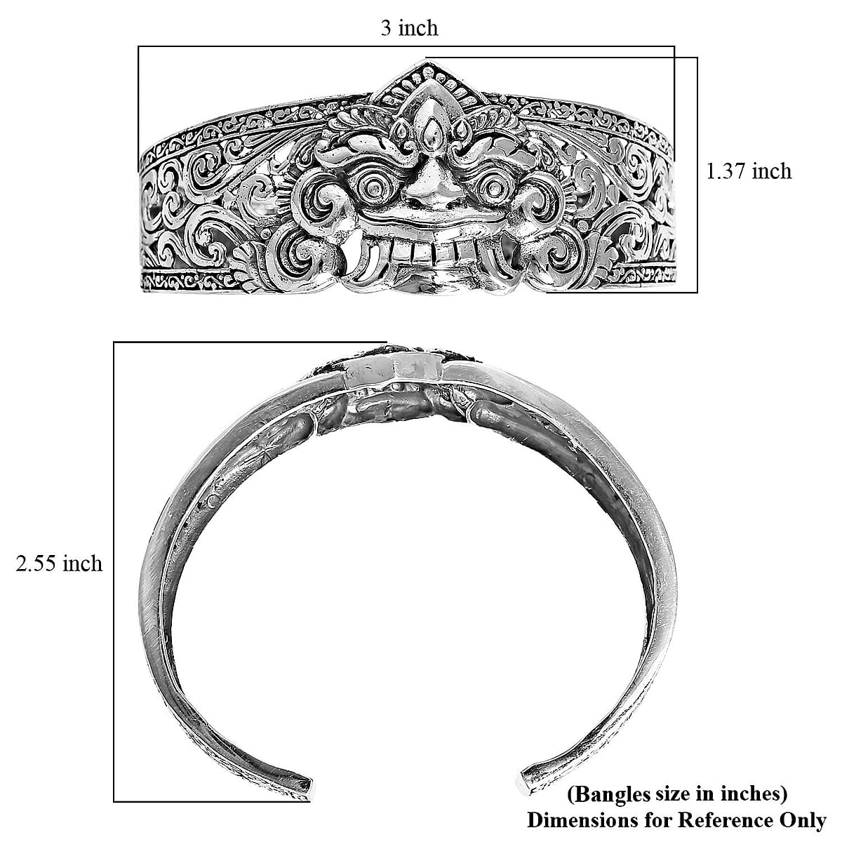  D'Joy Bali Legacy Sterling Silver Barong Cuff Bracelet (7.25 In) 30.30 Grams image number 6
