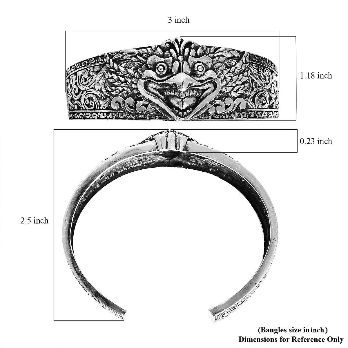  D'Joy Bali Legacy Sterling Silver Garuda Cuff Bracelet (7.25 In) 34.35 Grams image number 6