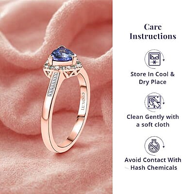 Luxoro Premium Tanzanite, Paraiba Tourmaline, I2 Natural Pink and White Diamond 1.00 ctw Atlantis Crown Ring in 10K Rose Gold (Size 10.0)