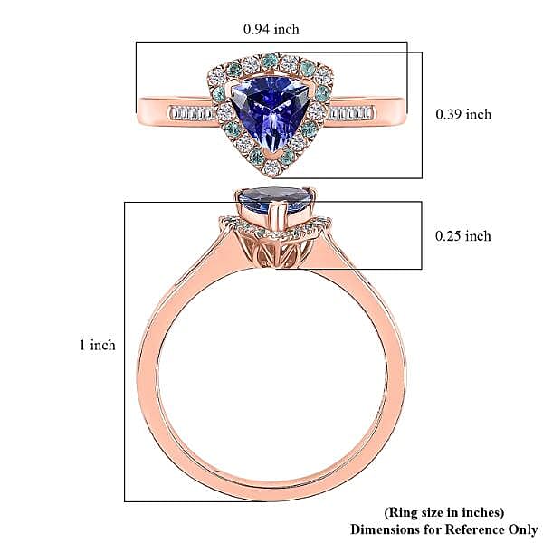Luxoro Premium Tanzanite, Paraiba Tourmaline, I2 Natural Pink and White Diamond 1.00 ctw Atlantis Crown Ring in 10K Rose Gold (Size 10.0)