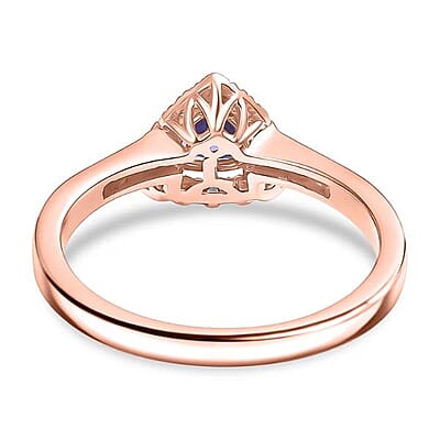Luxoro Premium Tanzanite, Paraiba Tourmaline, I2 Natural Pink and White Diamond 1.00 ctw Atlantis Crown Ring in 10K Rose Gold (Size 10.0)
