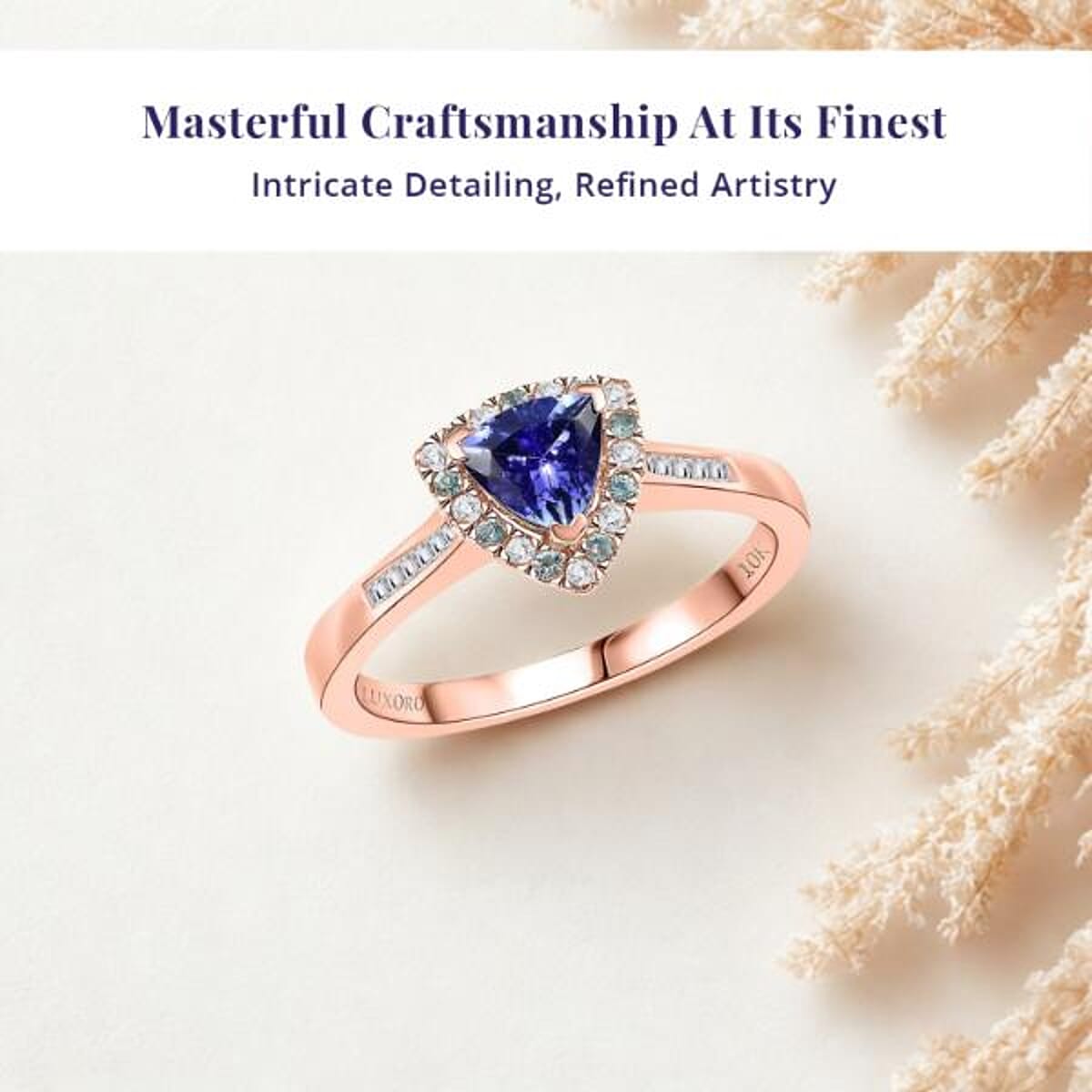 Luxoro Premium Tanzanite, Paraiba Tourmaline, I2 Natural Pink and White Diamond 1.00 ctw Atlantis Crown Ring in 10K Rose Gold (Size 6.0) image number 3