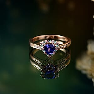 Luxoro Premium Tanzanite, Paraiba Tourmaline, I2 Natural Pink and White Diamond 1.00 ctw Atlantis Crown Ring in 10K Rose Gold (Size 7.0)