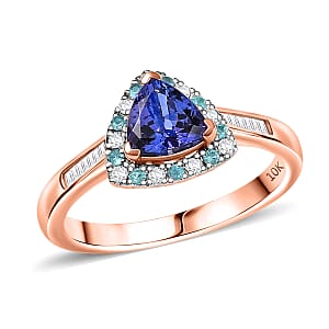 Luxoro Premium Tanzanite, Paraiba Tourmaline, I2 Natural Pink and White Diamond 1.00 ctw Atlantis Crown Ring in 10K Rose Gold (Size 8.0)