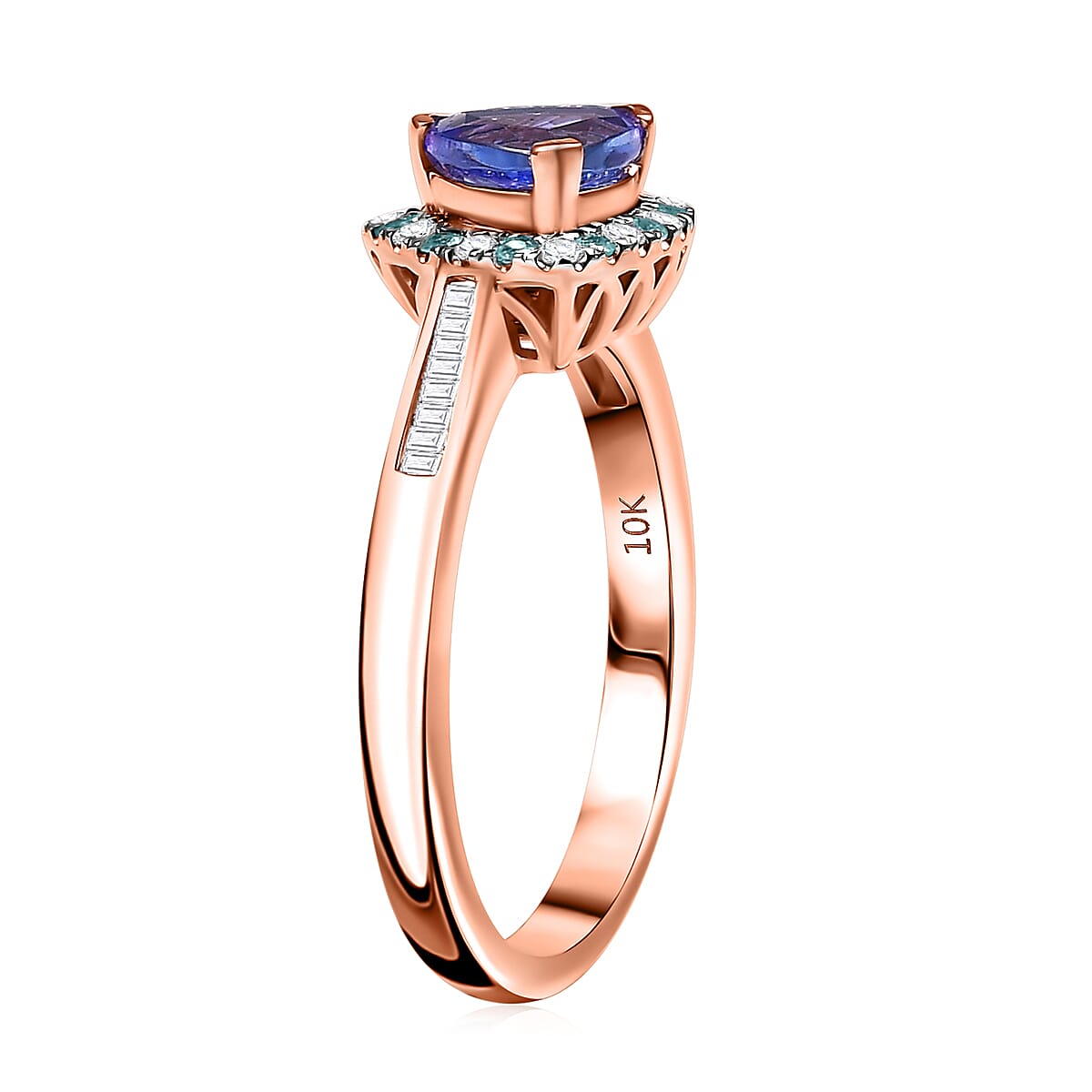 Luxoro Premium Tanzanite, Paraiba Tourmaline, I2 Natural Pink and White Diamond 1.00 ctw Atlantis Crown Ring in 10K Rose Gold (Size 8.0) image number 3