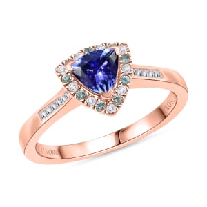 Luxoro Premium Tanzanite, Paraiba Tourmaline, I2 Natural Pink and White Diamond 1.00 ctw Atlantis Crown Ring in 10K Rose Gold (Size 9.0)