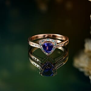 Luxoro Premium Tanzanite, Paraiba Tourmaline, I2 Natural Pink and White Diamond 1.00 ctw Atlantis Crown Ring in 10K Rose Gold (Size 9.0)