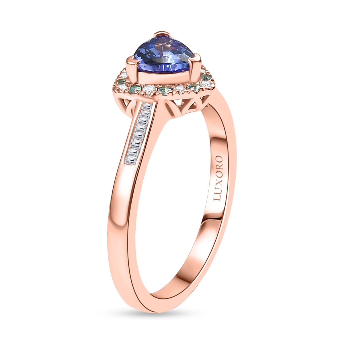 Luxoro Premium Tanzanite, Paraiba Tourmaline, I2 Natural Pink and White Diamond 1.00 ctw Atlantis Crown Ring in 10K Rose Gold (Size 9.0) image number 3