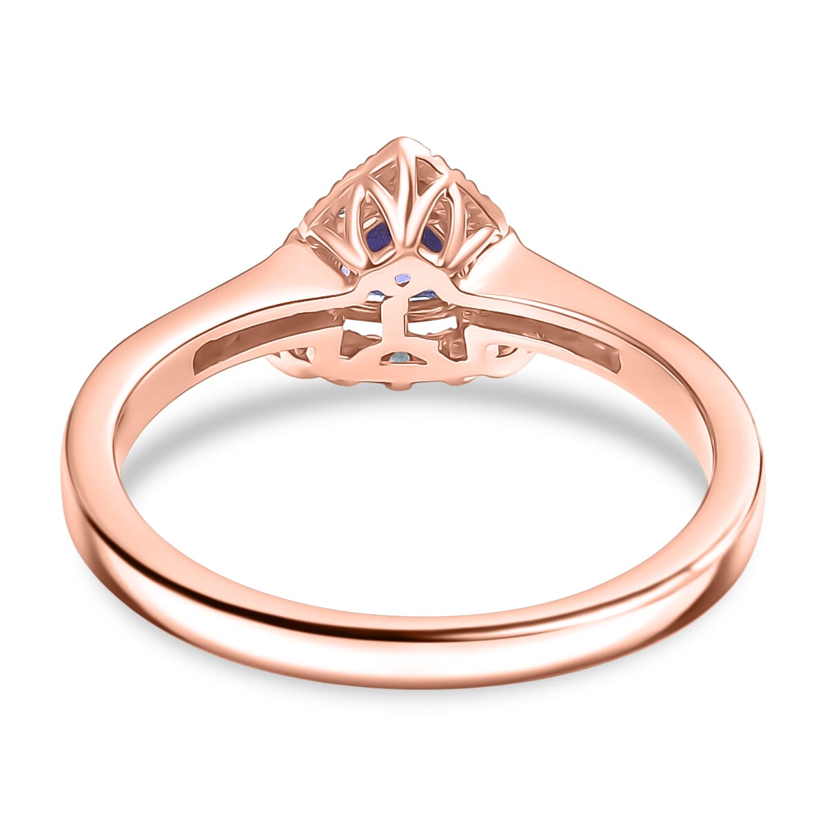 Luxoro Premium Tanzanite, Paraiba Tourmaline, I2 Natural Pink and White Diamond 1.00 ctw Atlantis Crown Ring in 10K Rose Gold (Size 9.0) image number 4