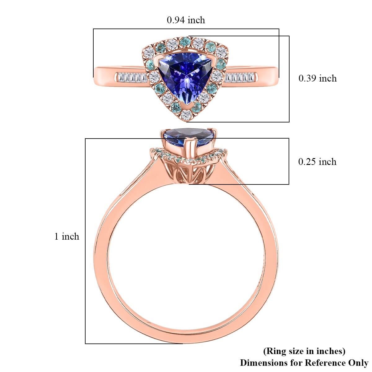 Luxoro Premium Tanzanite, Paraiba Tourmaline, I2 Natural Pink and White Diamond 1.00 ctw Atlantis Crown Ring in 10K Rose Gold (Size 9.0) image number 5
