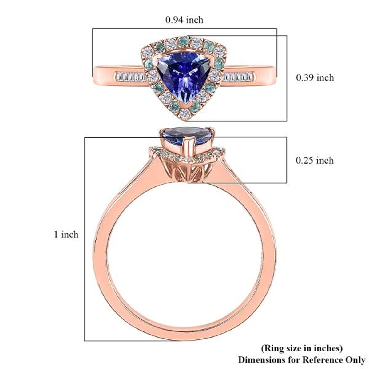 Luxoro 10K Rose Gold Premium Tanzanite, Paraiba Tourmaline, Natural Pink and White Diamond (I2) (0.15 cts) Atlantis Crown Ring (Size 9.5) 1.00 ctw image number 5