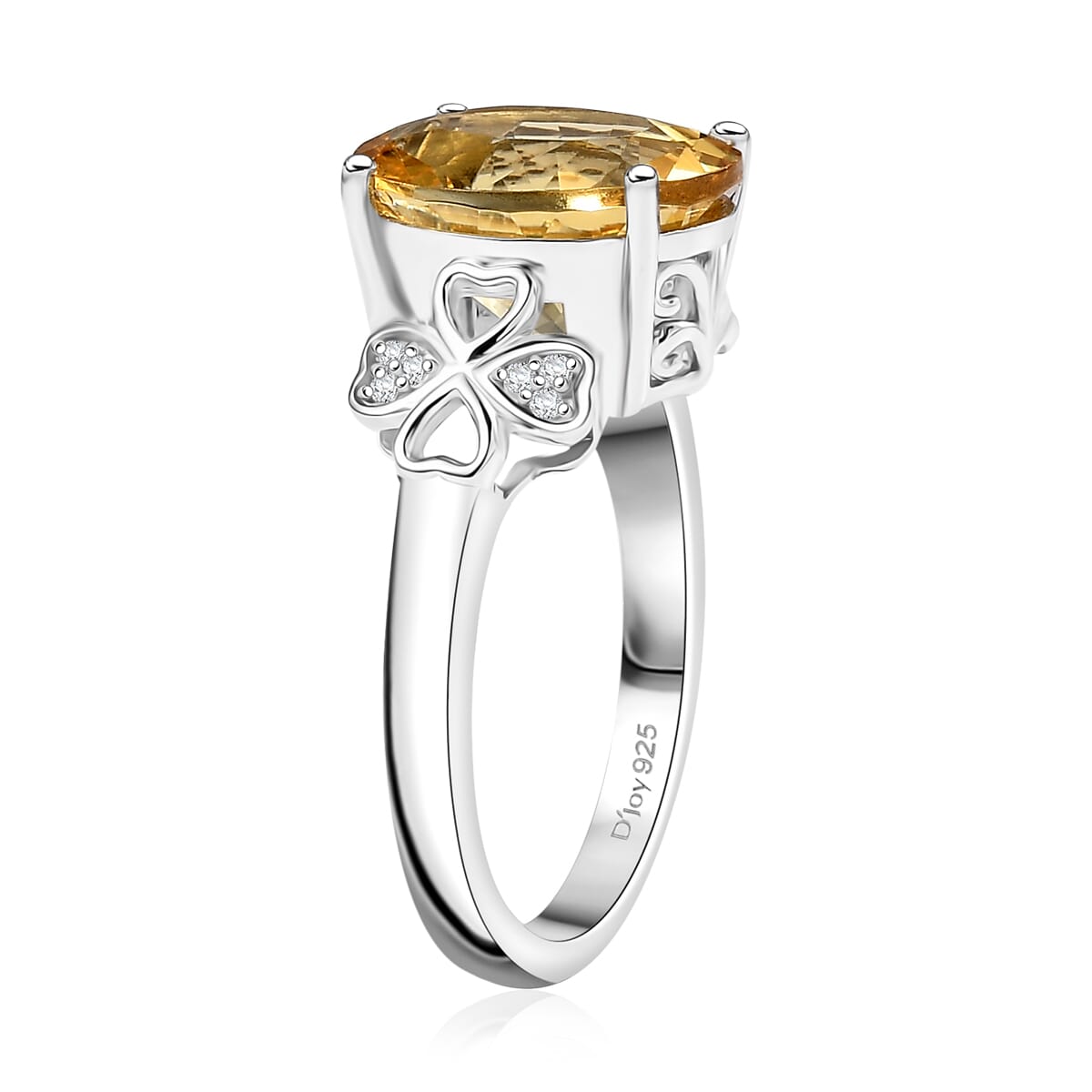 D'Joy Yellow Labradorite and White Zircon 4.40 ctw Leaf Clover Ring in Rhodium Over Sterling Silver (Size 10.0) image number 3