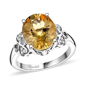 D'Joy Yellow Labradorite and White Zircon 4.40 ctw Leaf Clover Ring in Rhodium Over Sterling Silver (Size 7.0)