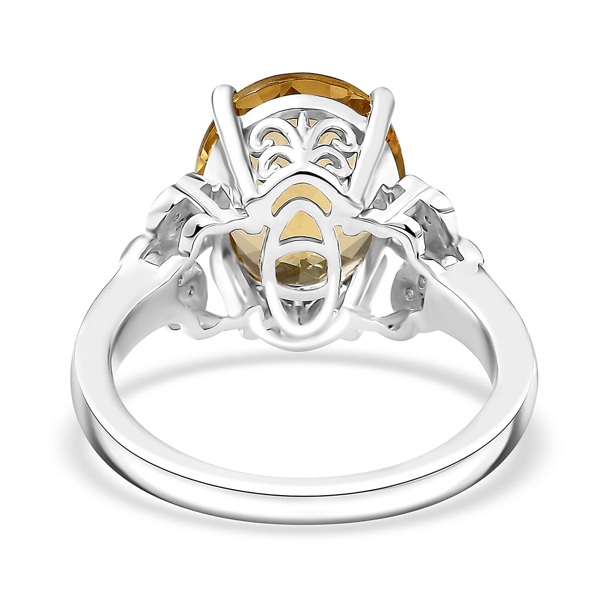 D'Joy Yellow Labradorite and White Zircon 4.40 ctw Leaf Clover Ring in Rhodium Over Sterling Silver (Size 9.0) image number 4