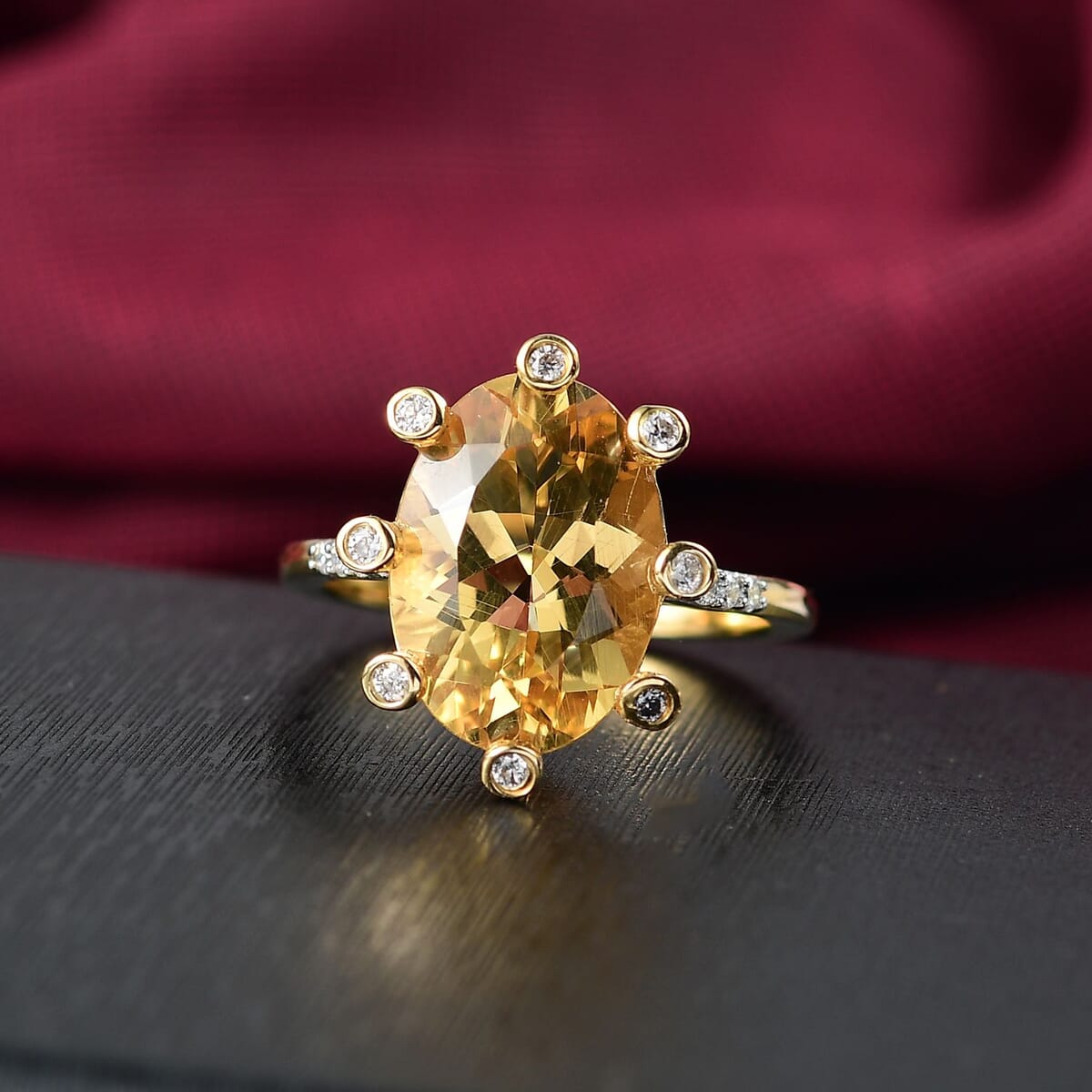 D'Joy Yellow Labradorite and Moissanite 5.50 ctw Cosmic Orbit Ring in 18K Vermeil Yellow Gold Over Sterling Silver (Size 10.0) image number 1