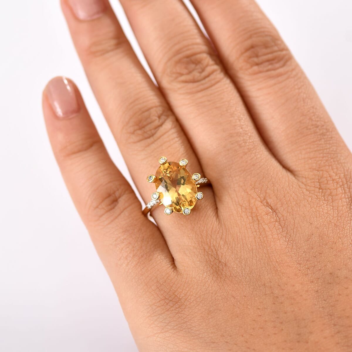 D'Joy Yellow Labradorite and Moissanite 5.50 ctw Cosmic Orbit Ring in 18K Vermeil Yellow Gold Over Sterling Silver (Size 10.0) image number 2