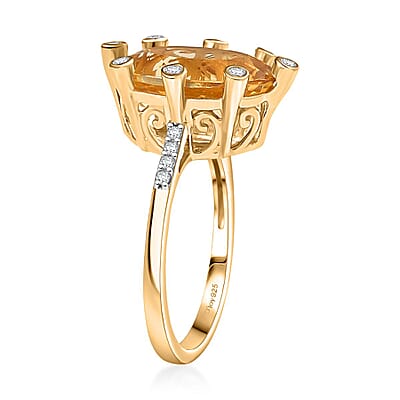 D'Joy Yellow Labradorite and Moissanite 5.50 ctw Cosmic Orbit Ring in 18K Vermeil Yellow Gold Over Sterling Silver (Size 10.0)