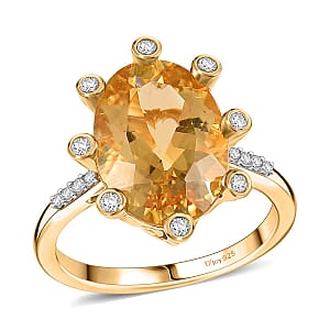 D'Joy Yellow Labradorite and Moissanite 5.50 ctw Cosmic Orbit Ring in 18K Vermeil Yellow Gold Over Sterling Silver (Size 9.0)