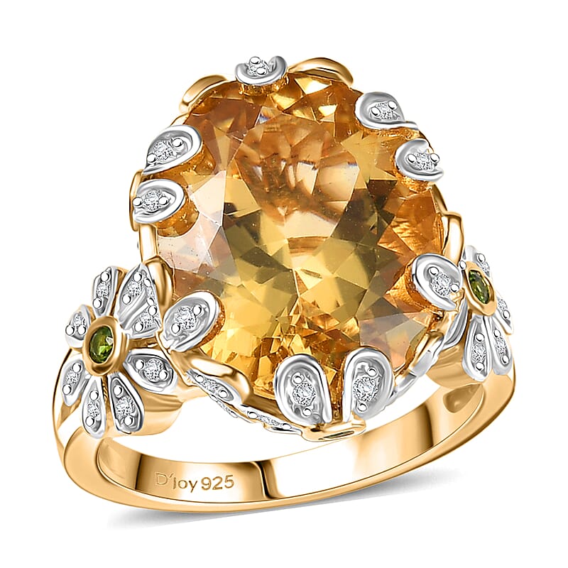 D'Joy Yellow Labradorite and Multi Gemstone 8.80 ctw Golden Bloom Ring in 18K Vermeil Yellow Gold Over Sterling Silver (Size 10.0)