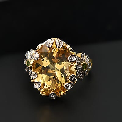 D'Joy Yellow Labradorite and Multi Gemstone 8.80 ctw Golden Bloom Ring in 18K Vermeil Yellow Gold Over Sterling Silver (Size 10.0)