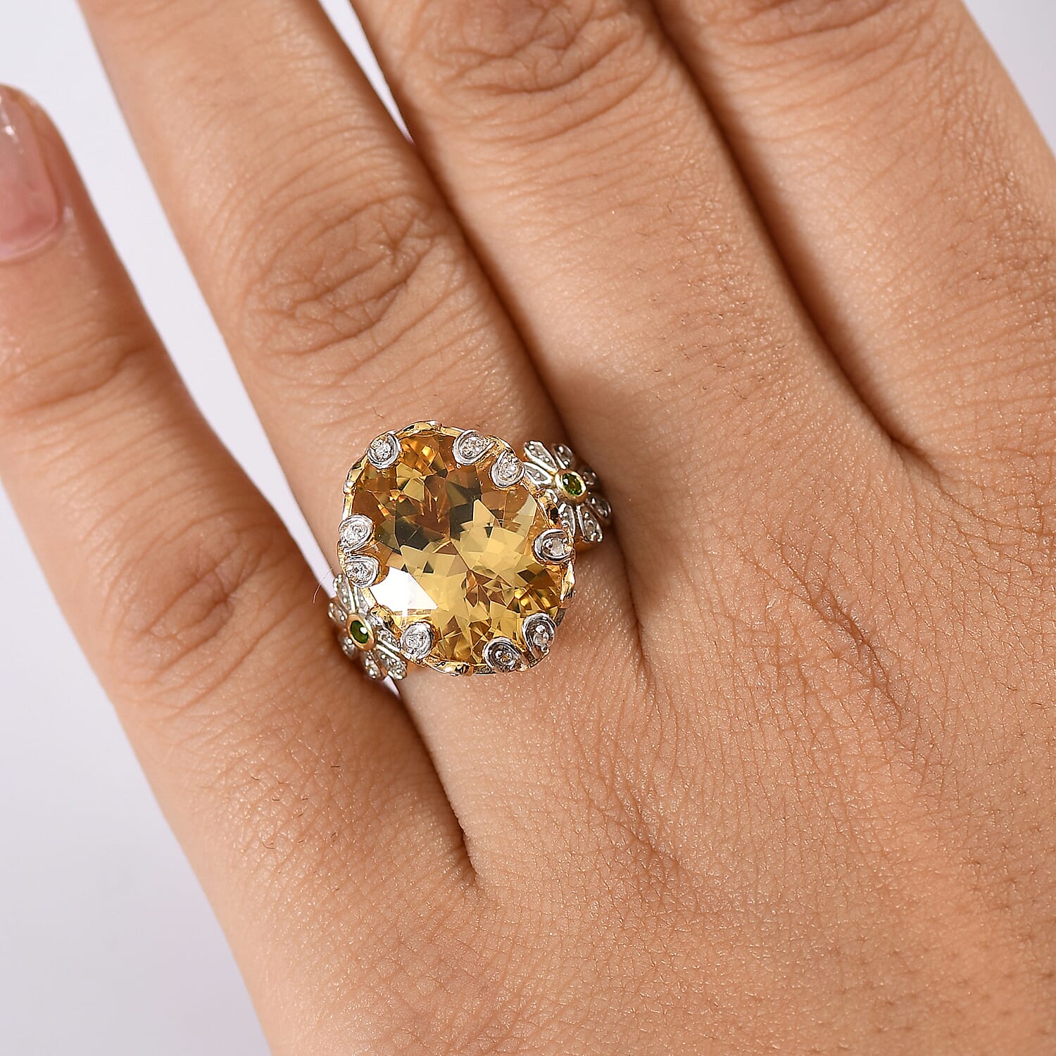 D'Joy Yellow Labradorite and Multi Gemstone 8.80 ctw Golden Bloom Ring in 18K Vermeil Yellow Gold Over Sterling Silver (Size 10.0)