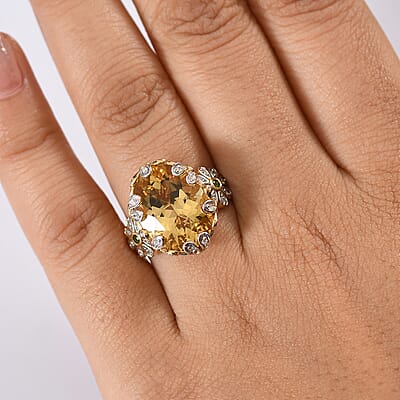 D'Joy Yellow Labradorite and Multi Gemstone 8.80 ctw Golden Bloom Ring in 18K Vermeil Yellow Gold Over Sterling Silver (Size 10.0)