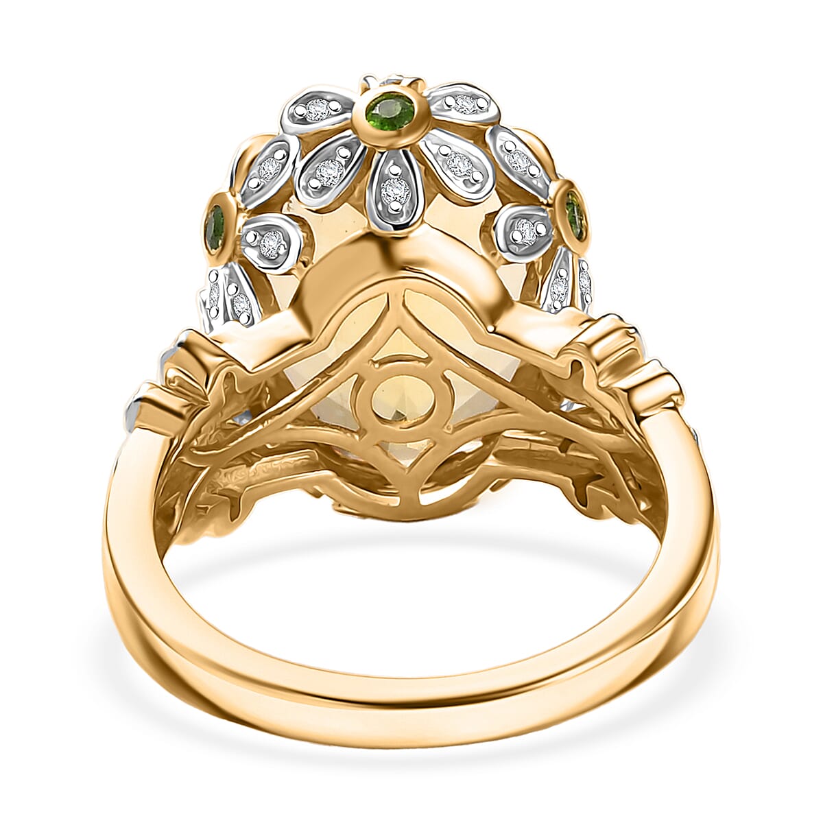 D'Joy Yellow Labradorite and Multi Gemstone 8.80 ctw Golden Bloom Ring in 18K Vermeil Yellow Gold Over Sterling Silver (Size 10.0)