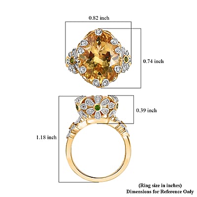 D'Joy Yellow Labradorite and Multi Gemstone 8.80 ctw Golden Bloom Ring in 18K Vermeil Yellow Gold Over Sterling Silver (Size 10.0)