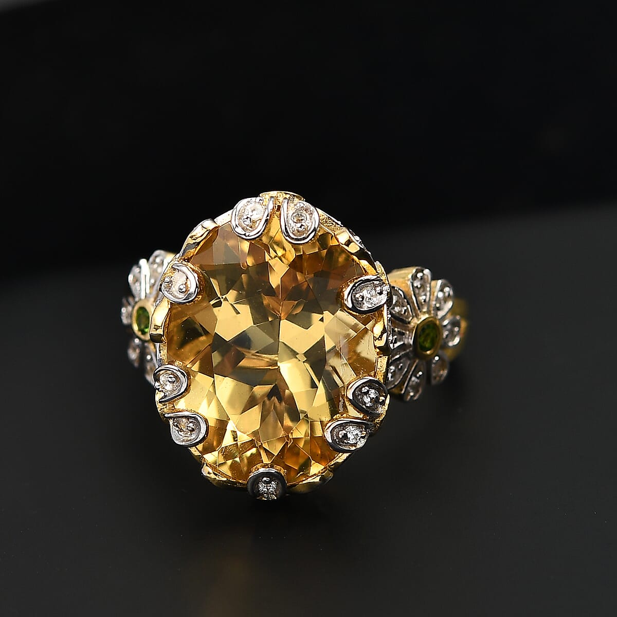 D'Joy Yellow Labradorite and Multi Gemstone 8.80 ctw Golden Bloom Ring in 18K Vermeil Yellow Gold Over Sterling Silver (Size 9.0) image number 1