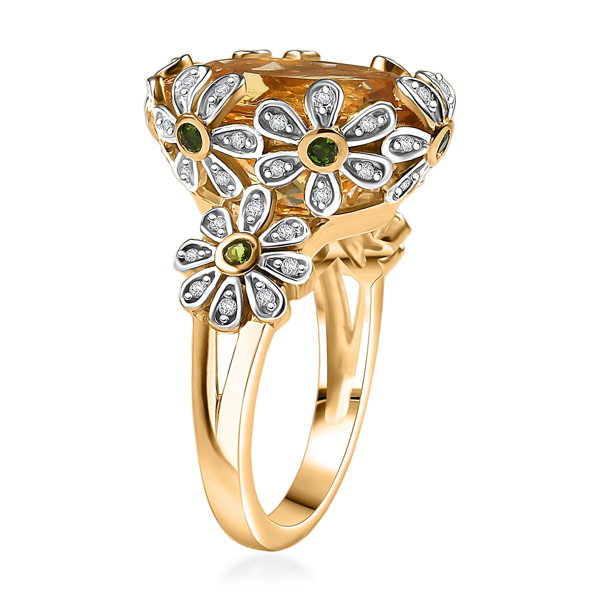 D'Joy Yellow Labradorite and Multi Gemstone 8.80 ctw Golden Bloom Ring in 18K Vermeil Yellow Gold Over Sterling Silver (Size 9.0) image number 3