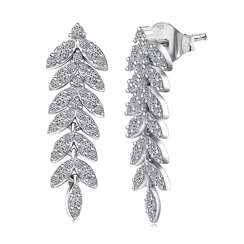 Luxuriant Lab Grown Diamond G-H SI 1.00 ctw Whispering Leaves Earrings in Rhodium Over Sterling Silver 