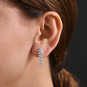 Luxuriant Lab Grown Diamond G-H SI 1.00 ctw Whispering Leaves Earrings in Rhodium Over Sterling Silver 