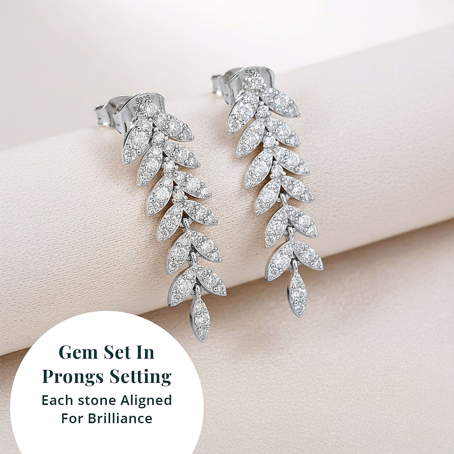Luxuriant Lab Grown Diamond G-H SI 1.00 ctw Whispering Leaves Earrings in Rhodium Over Sterling Silver 