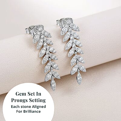 Luxuriant Lab Grown Diamond G-H SI 1.00 ctw Whispering Leaves Earrings in Rhodium Over Sterling Silver 