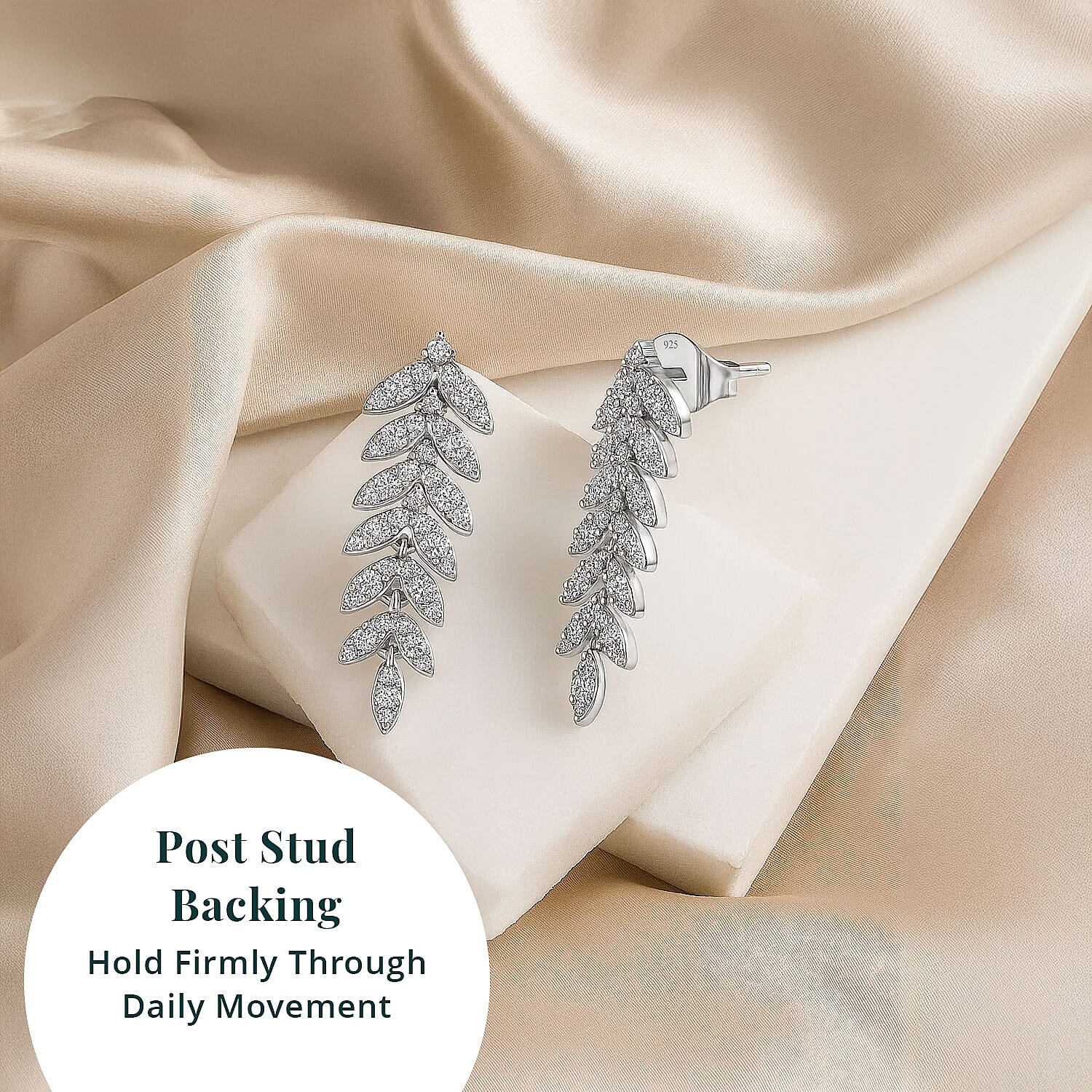 Luxuriant Lab Grown Diamond G-H SI 1.00 ctw Whispering Leaves Earrings in Rhodium Over Sterling Silver 
