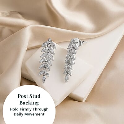 Luxuriant Lab Grown Diamond G-H SI 1.00 ctw Whispering Leaves Earrings in Rhodium Over Sterling Silver 