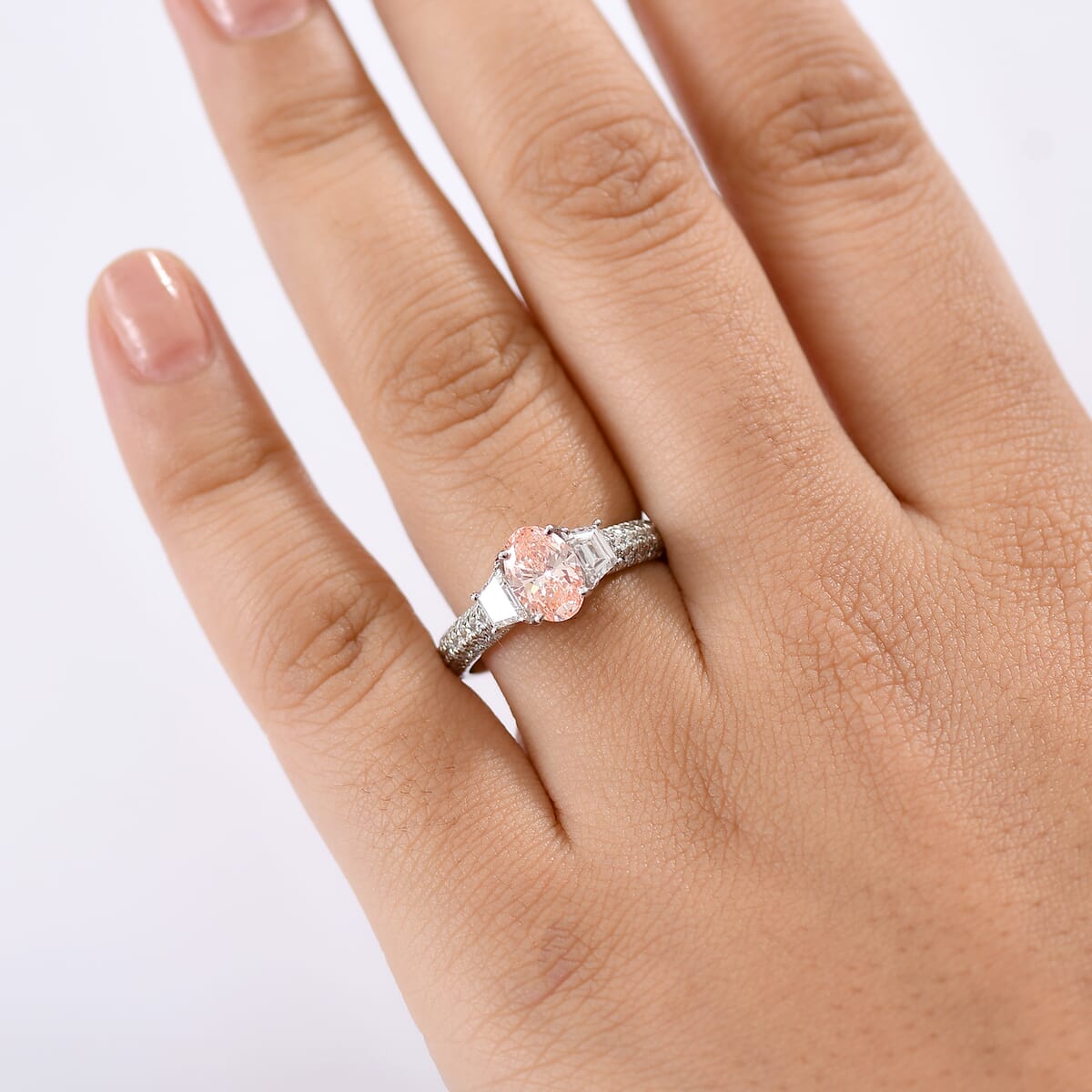 IGI Certified Luxuriant Lab Grown Pink Diamond (IR) VS and Lab Grown Diamond 2.00 ctw Ring in 950 Platinum (Size 8.0) 6.35 Grams image number 2