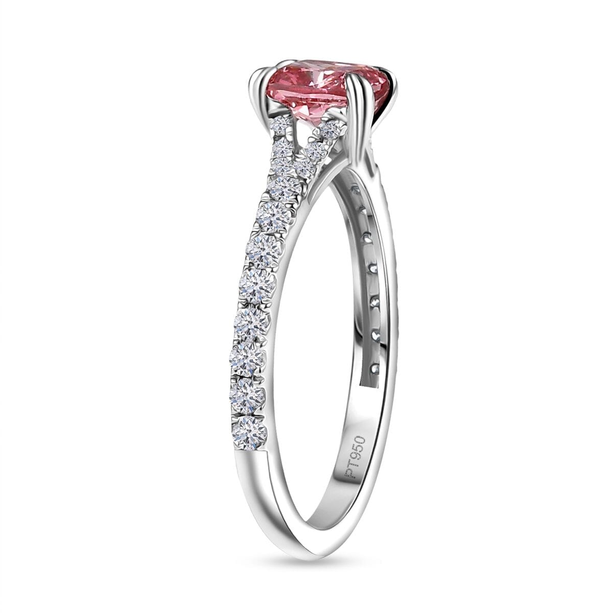 IGI Certified Luxuriant Lab Grown Pink and White Diamond VS 1.50 ctw Dawn Rose Ring in 950 Platinum (Size 10.0) image number 3