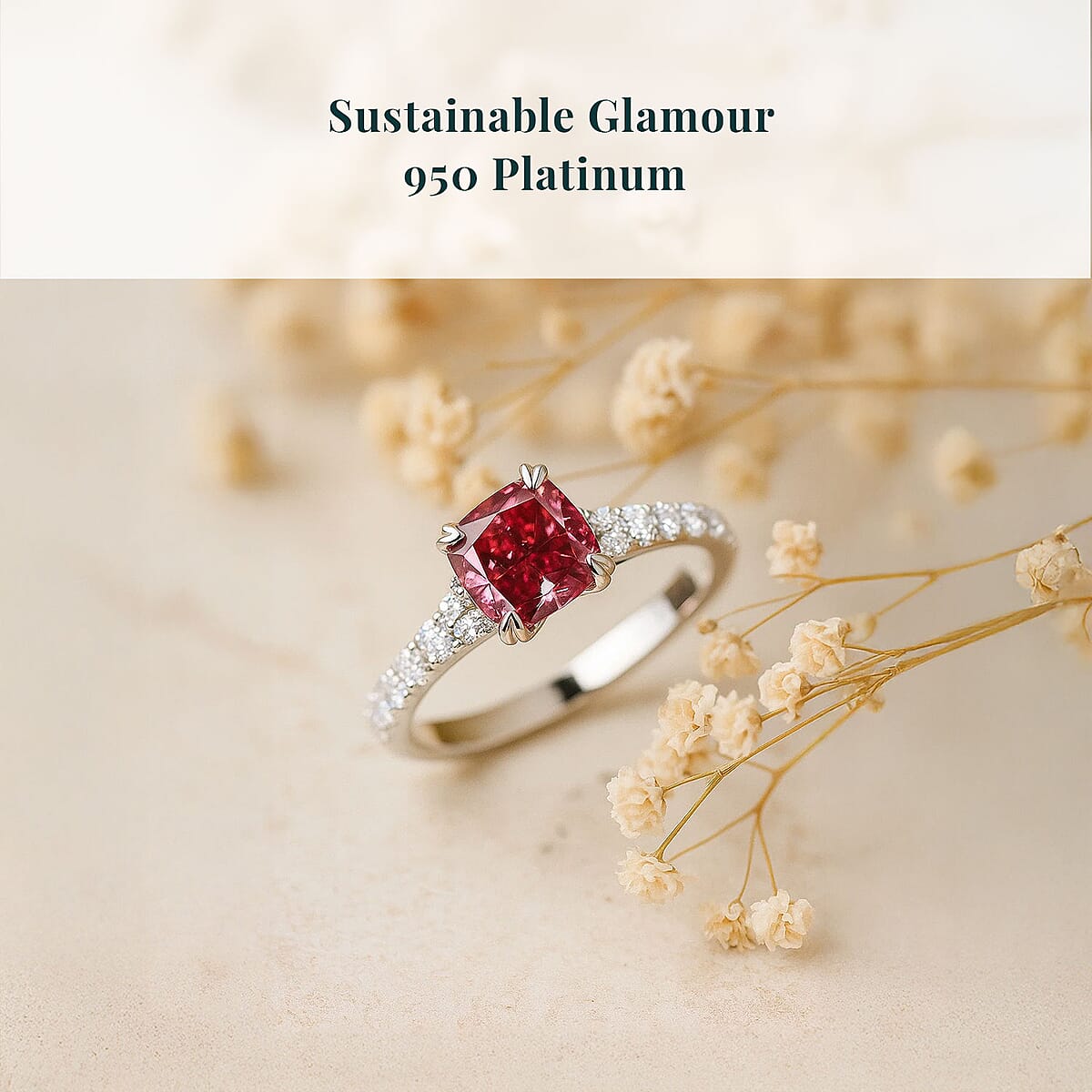 IGI Certified Luxuriant Lab Grown Pink and White Diamond VS 1.50 ctw Dawn Rose Ring in 950 Platinum (Size 10.5) image number 2