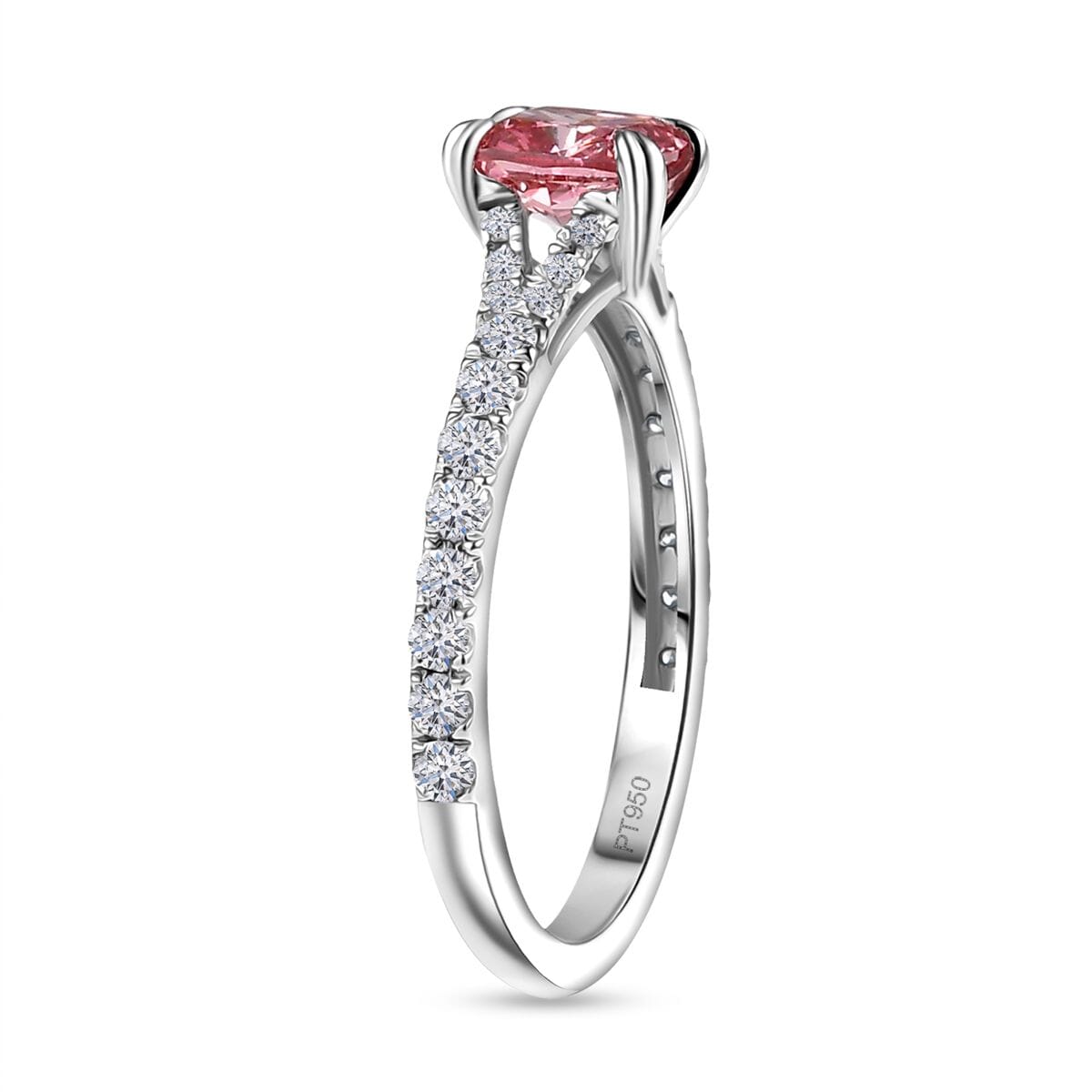 IGI Certified Luxuriant Lab Grown Pink and White Diamond VS 1.50 ctw Dawn Rose Ring in 950 Platinum (Size 6.0) image number 3