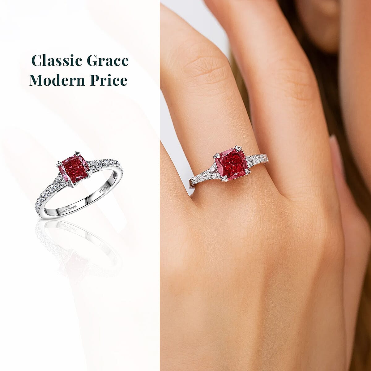 IGI Certified Luxuriant Lab Grown Pink and White Diamond VS 1.50 ctw Dawn Rose Ring in 950 Platinum (Size 8.5) image number 1