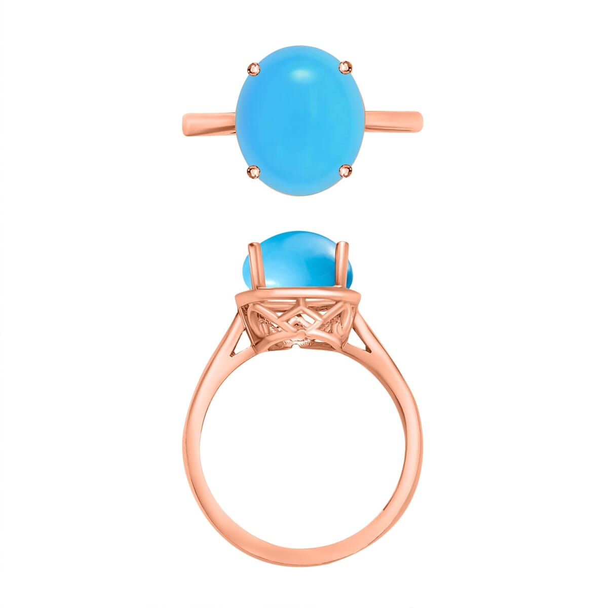 Rhapsody 18K Rose Gold AAAA Sleeping Beauty Turquoise Solitaire Ring (Size 10.0) 5.50 Grams 2.60 ctw image number 3