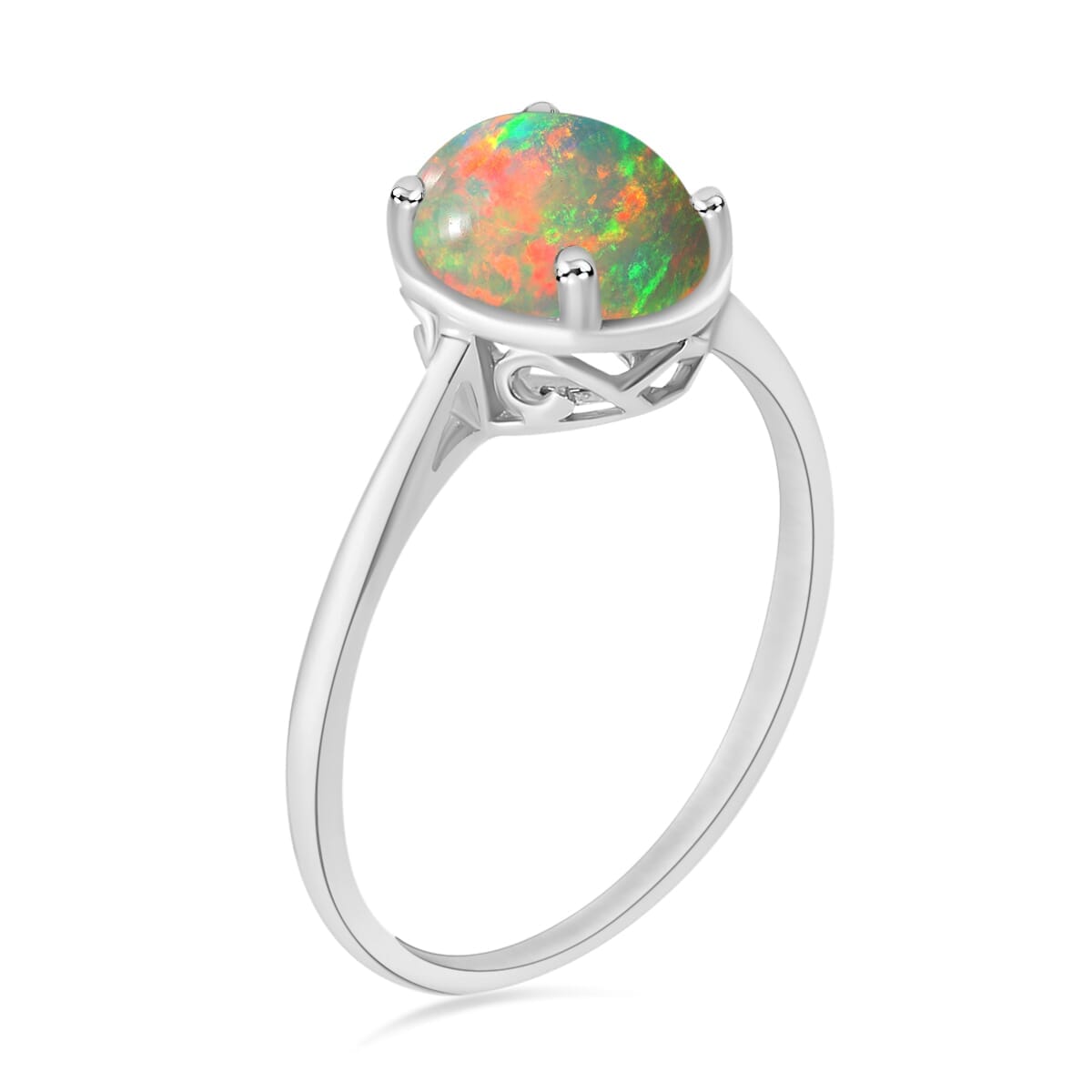 Rhapsody 18K White Gold AAAA Ethiopian Welo Opal Solitaire Ring (Size 5.0) 5.50 Grams 1.80 ctw image number 2