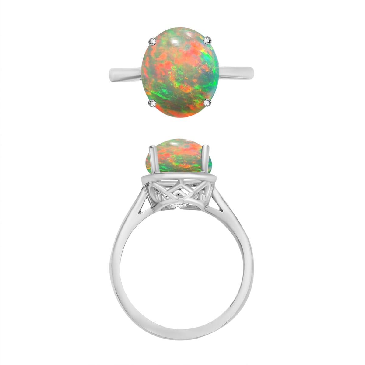 Rhapsody 18K White Gold AAAA Ethiopian Welo Opal Solitaire Ring (Size 5.0) 5.50 Grams 1.80 ctw image number 3