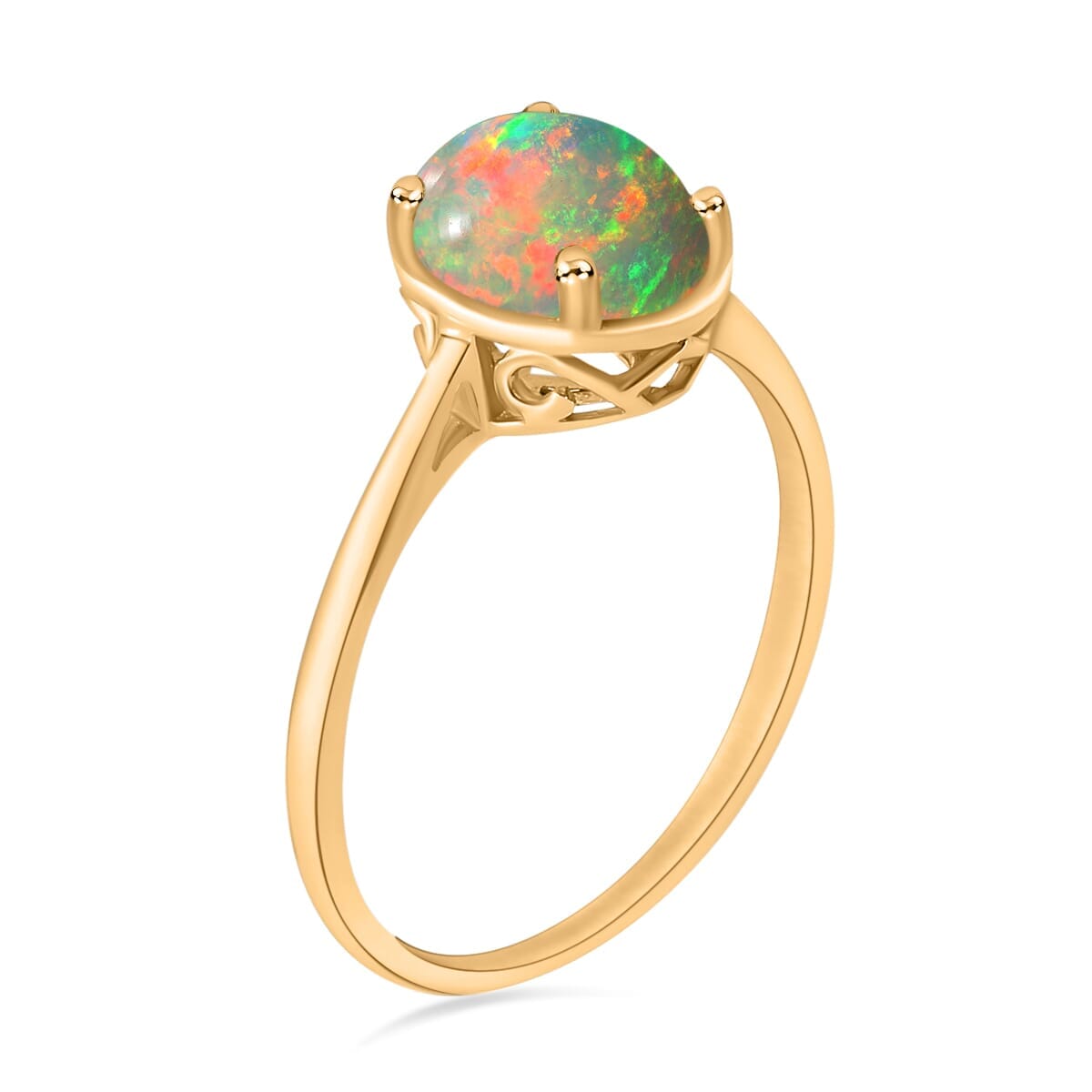 Rhapsody 18K Yellow Gold AAAA Ethiopian Welo Opal Solitaire Ring (Size 11.5) 5.50 Grams 1.80 ctw image number 2