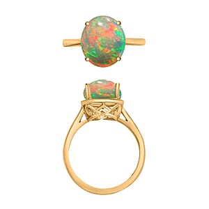 Rhapsody 18K Yellow Gold AAAA Ethiopian Welo Opal Solitaire Ring (Size 5.0) 5.50 Grams 1.80 ctw (Del. in 10-12 Days)