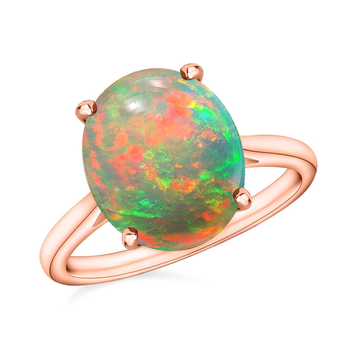 Rhapsody 18K Rose Gold AAAA Ethiopian Welo Opal Solitaire Ring (Size 4.0) 5.50 Grams 1.80 ctw image number 0
