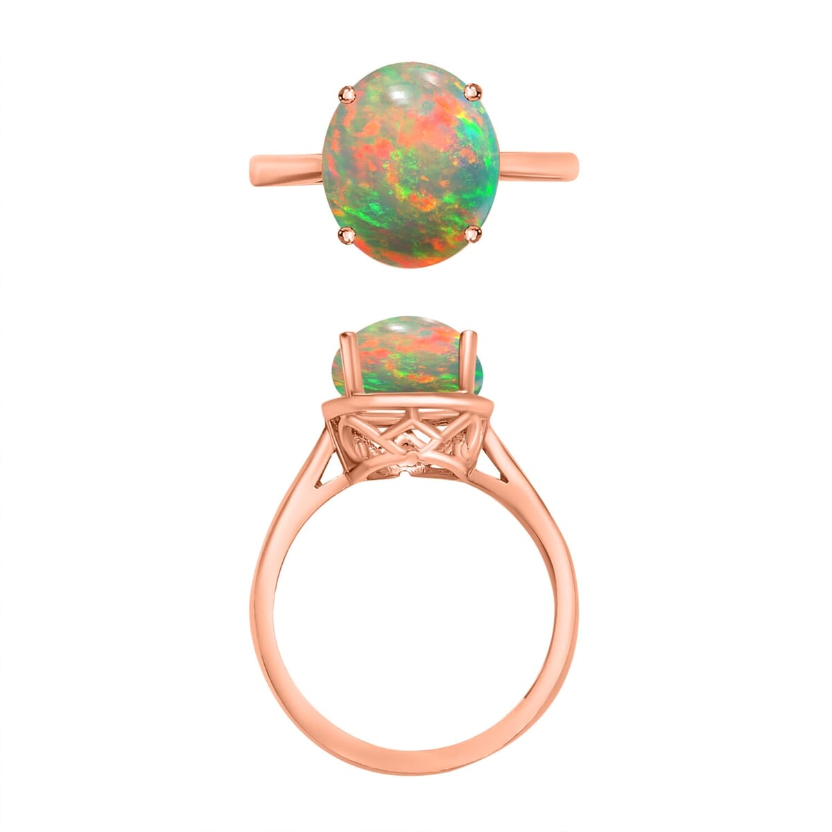Rhapsody 18K Rose Gold AAAA Ethiopian Welo Opal Solitaire Ring (Size 5.5) 5.50 Grams 1.80 ctw image number 3