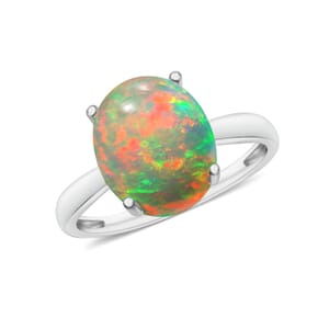 Rhapsody 18K White Gold AAAA Ethiopian Welo Opal Solitaire Ring (Size 10.0) 5.50 Grams 2.40 ctw