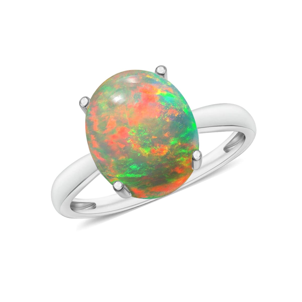 Rhapsody 18K White Gold AAAA Ethiopian Welo Opal Solitaire Ring (Size 6.0) 5.50 Grams 2.40 ctw image number 0